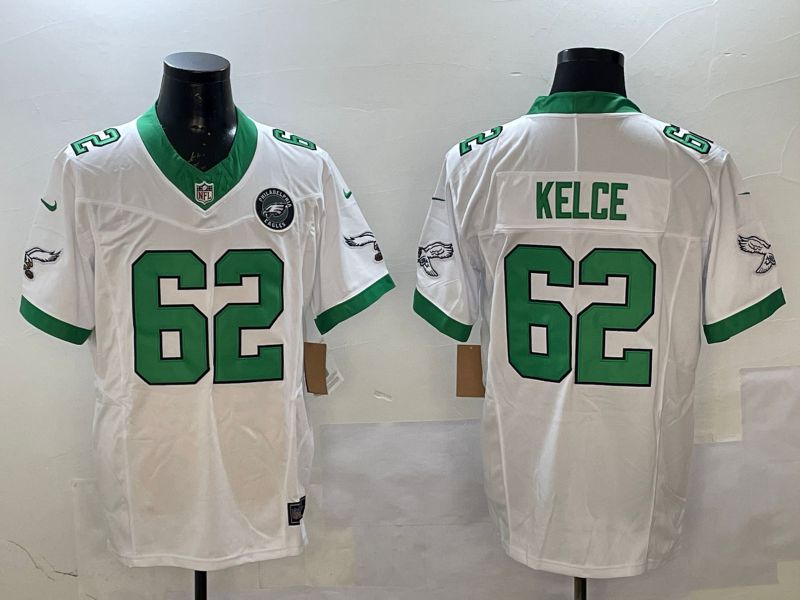 Men Philadelphia Eagles #62 Kelce White Retro three generations 2025 Nike Vapor Limited NFL Jersey style 3->philadelphia eagles->NFL Jersey